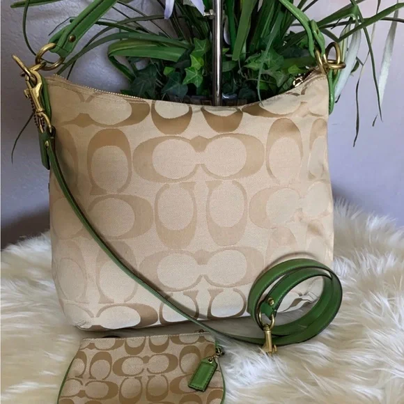 COACH Poppy Signature Jacquard Boho Shoulder/Crossbody Bag and wristlet.